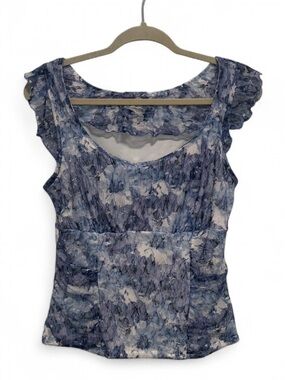 Y2K AB Studio Blue Floral Ruffled Sleeve Milkmaid Top